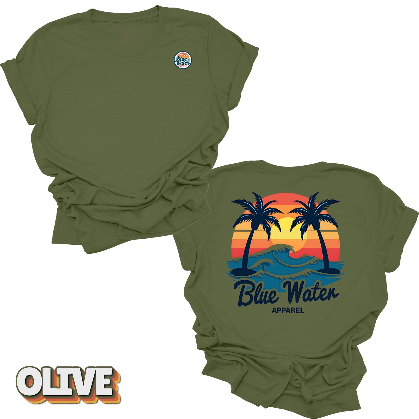 Flat lay back graphic Vintage Sunset in Olive by Blue Water Apparel