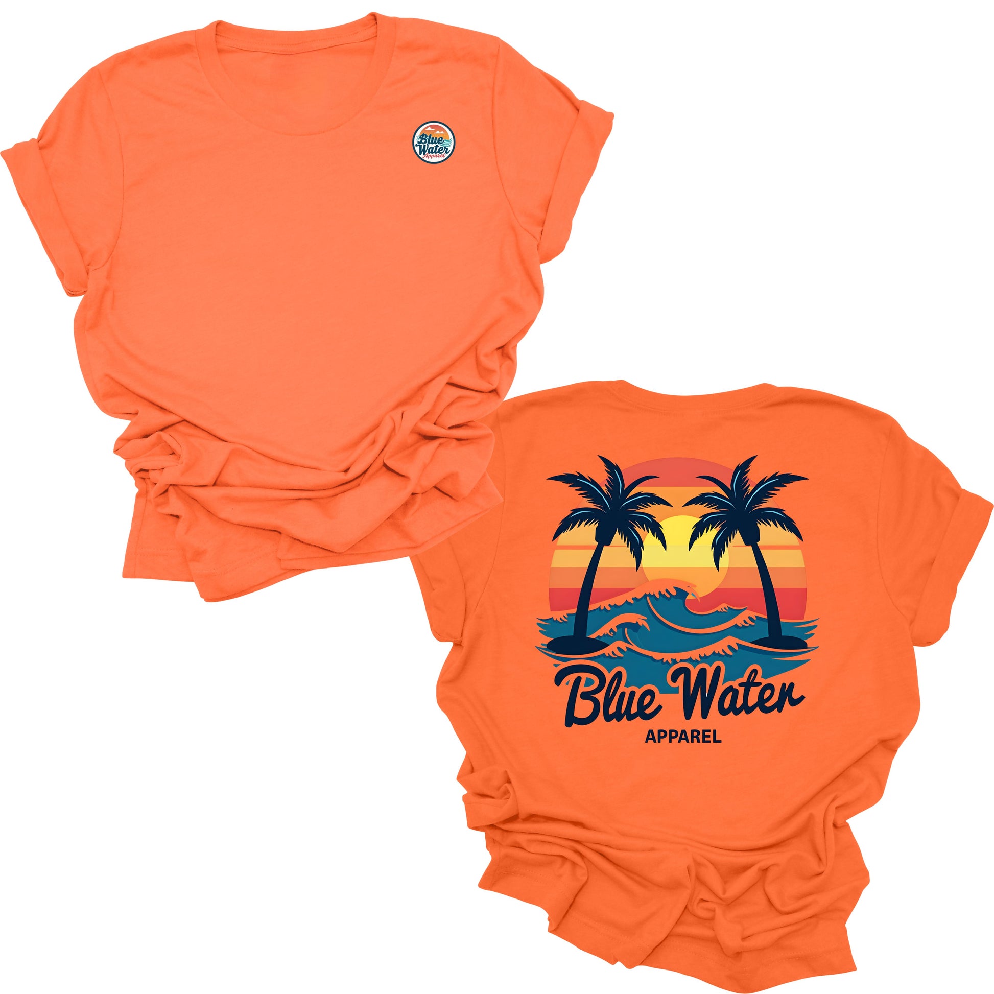 flat lay orange vintage sunset tee by blue water apparel