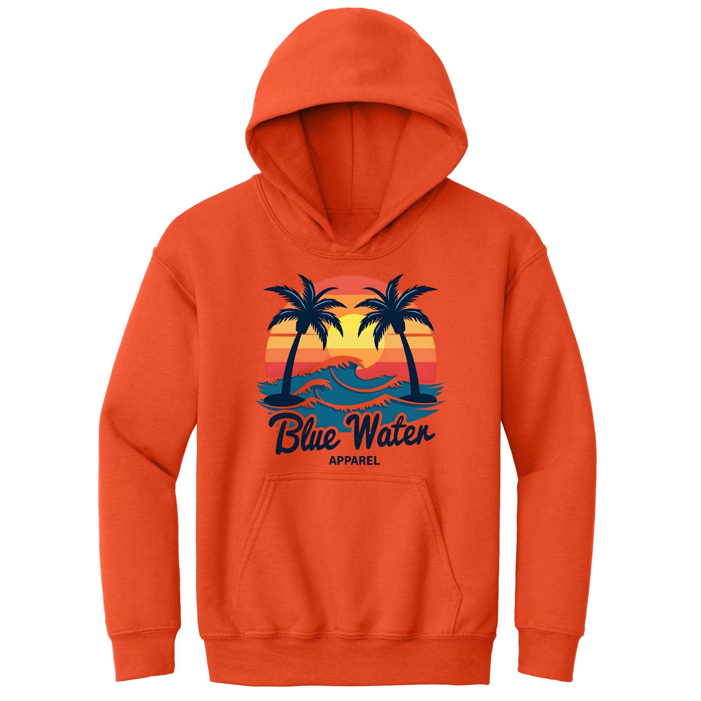 flat lay orange vintage sunset kids hoodie by blue water apparel