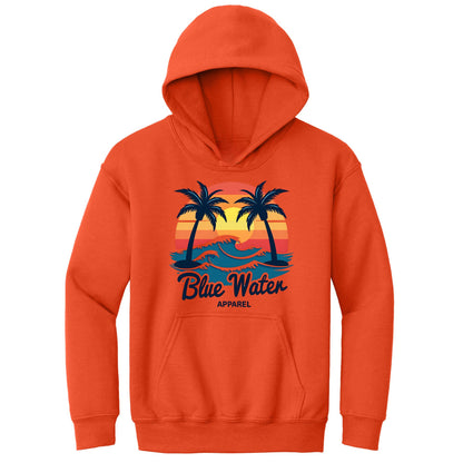 flat lay orange vintage sunset kids hoodie by blue water apparel