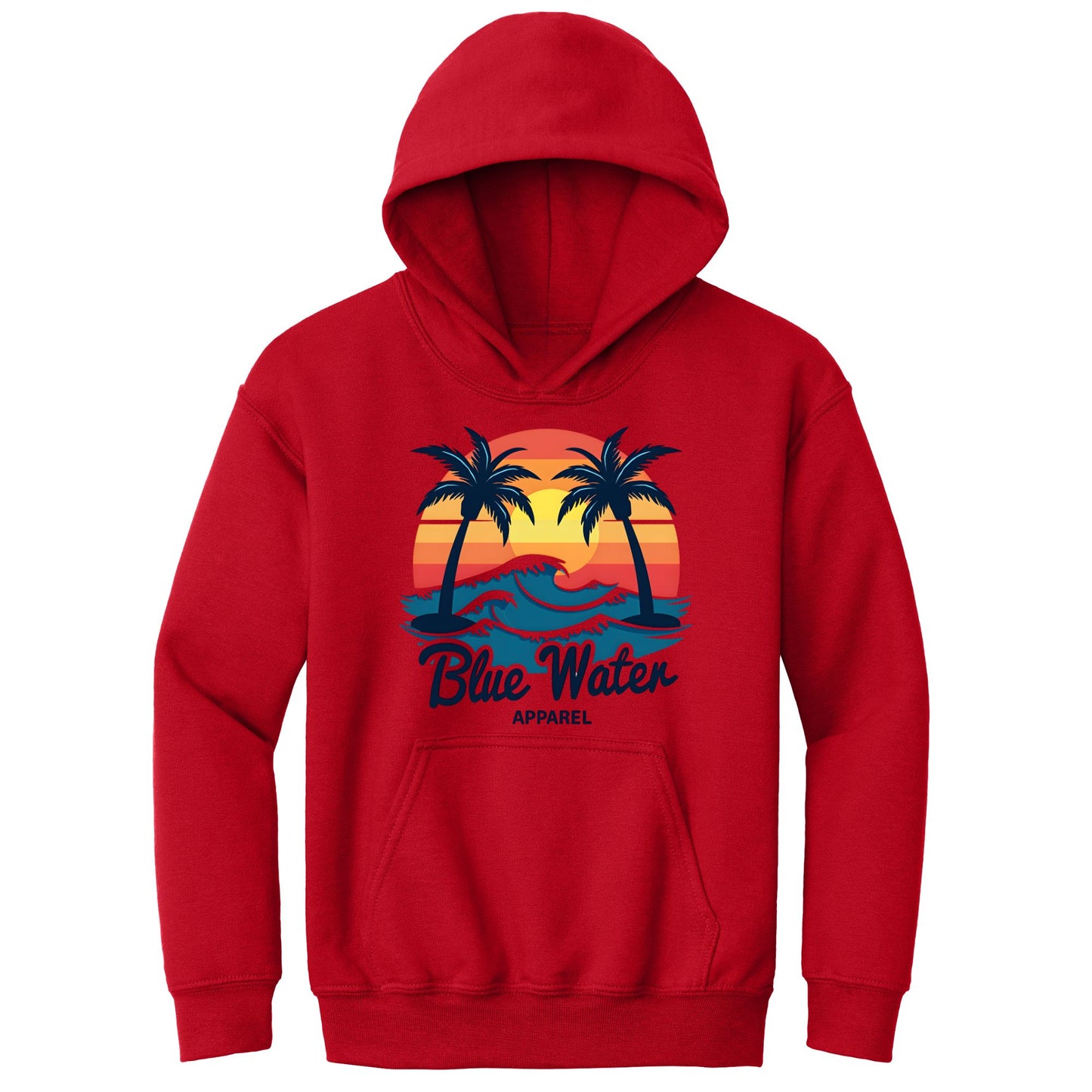 flat lay red vintage sunset kids hoodie by blue water apparel
