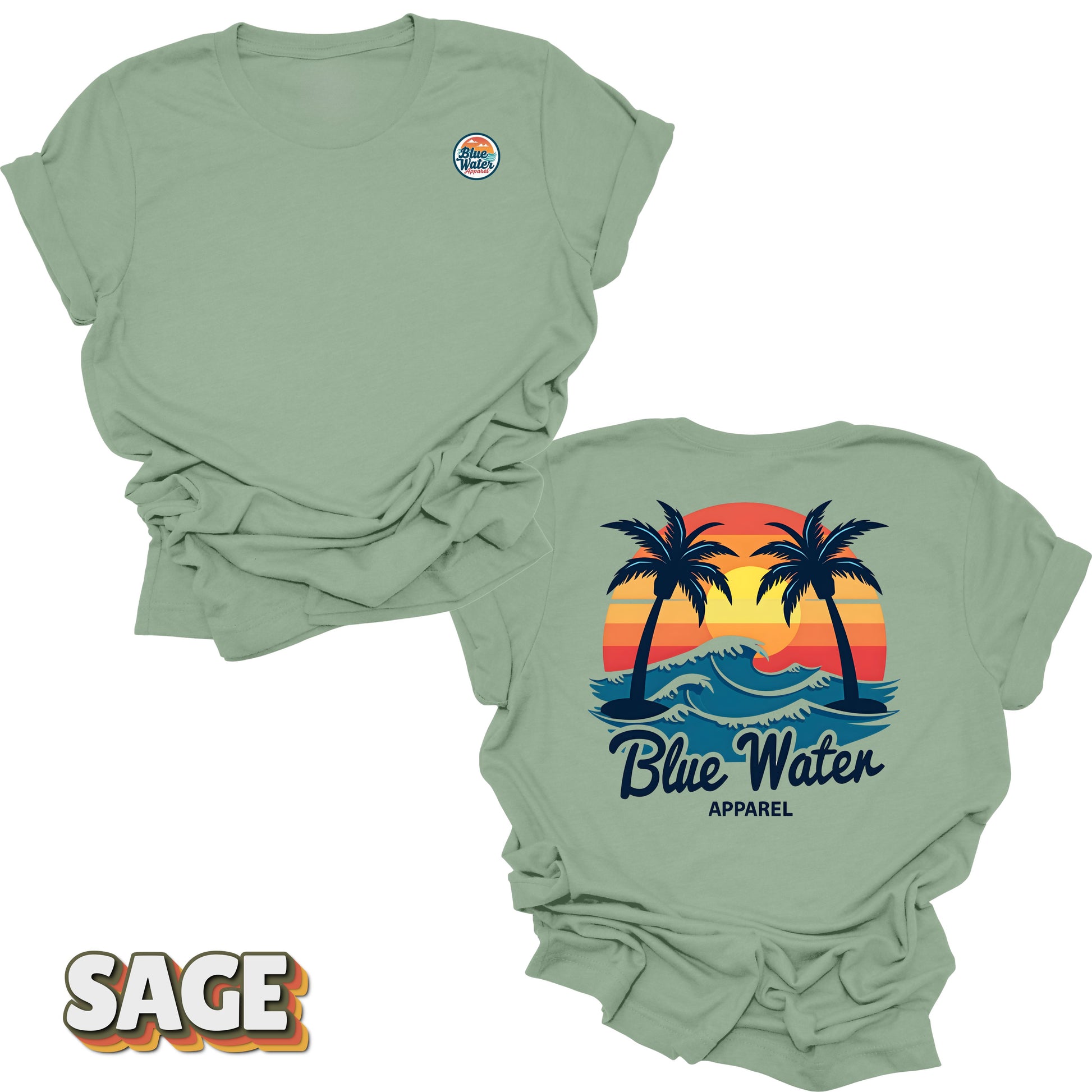 Flat lay back graphic Vintage Sunset in Sage by Blue Water Apparel