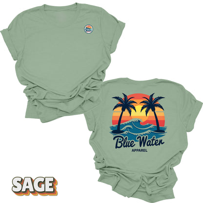 Flat lay back graphic Vintage Sunset in Sage by Blue Water Apparel