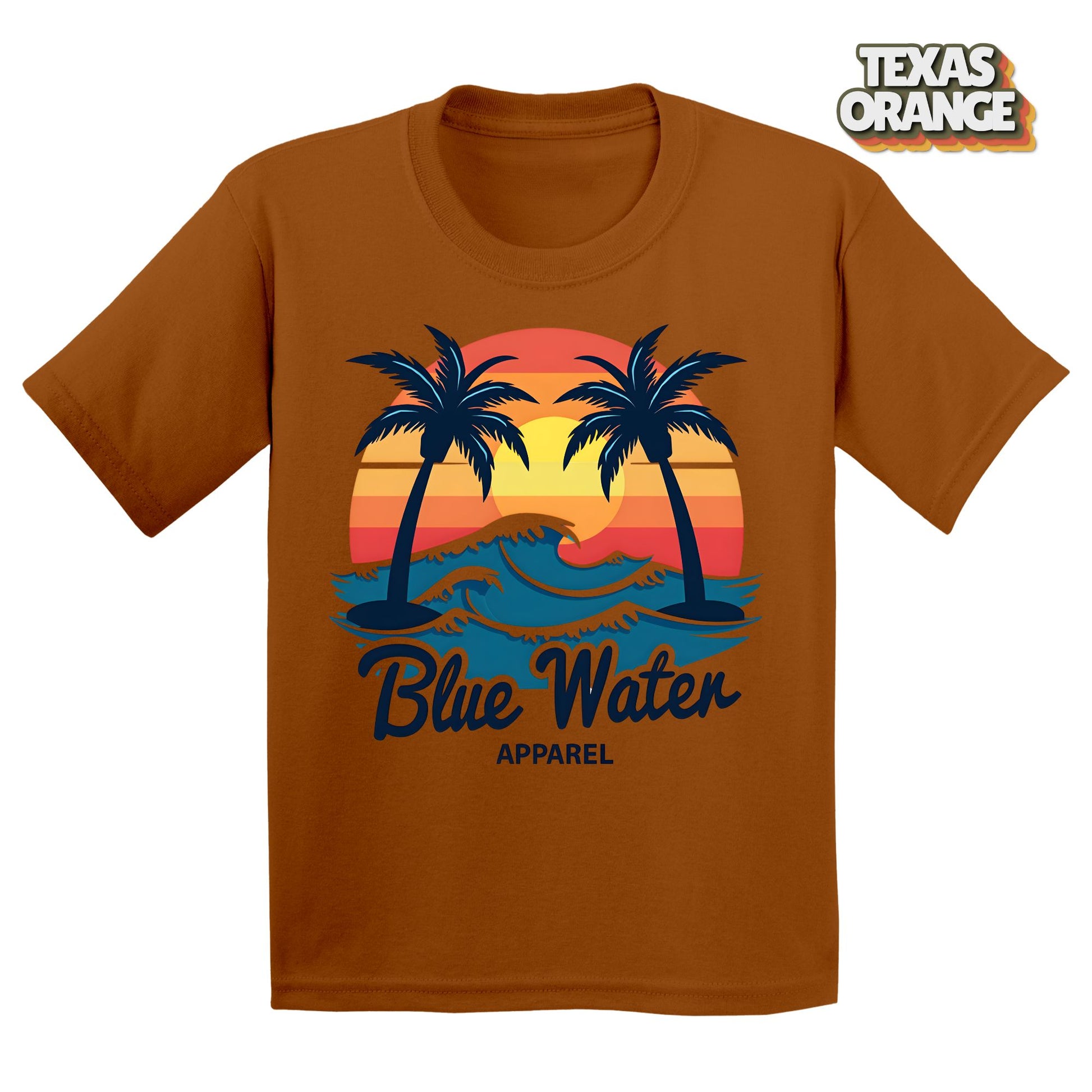 Flat Lay of Texas Orange Vintage Sunset tee by Blue Water Apparel