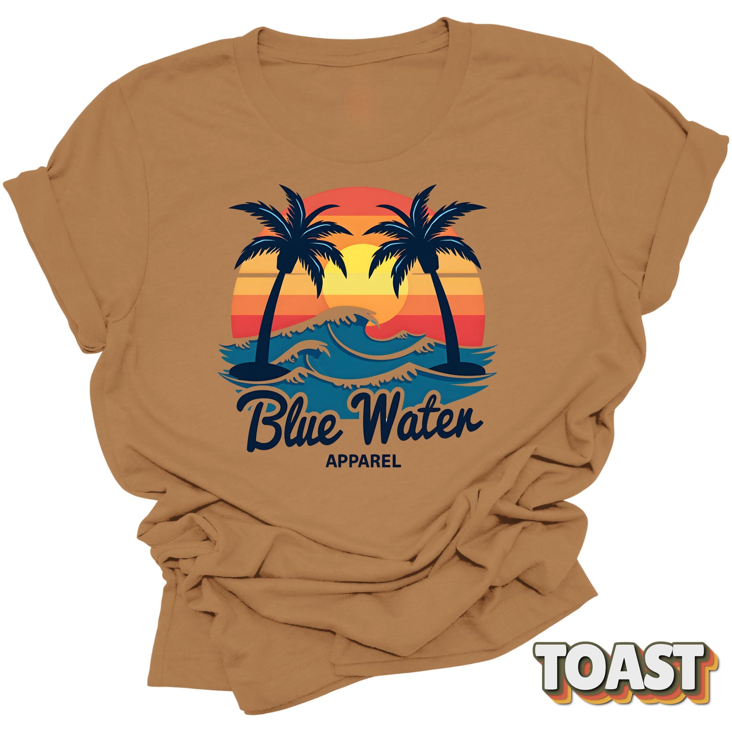 Flat lay front graphic of Toast Vintage Sunset tee by Blue Water Apparel