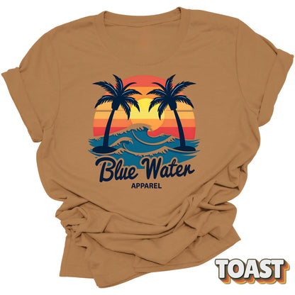 Flat lay front graphic of Toast Vintage Sunset tee by Blue Water Apparel