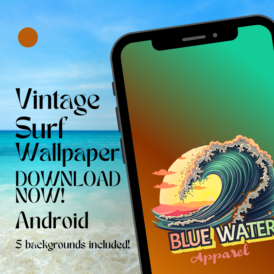 Vintage Surf android wallpaper mockup with beach background by blue water apparel