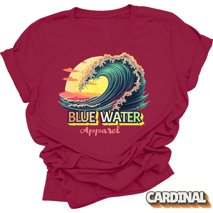 front graphic vintage surf tee in cardinal by blue water apparel