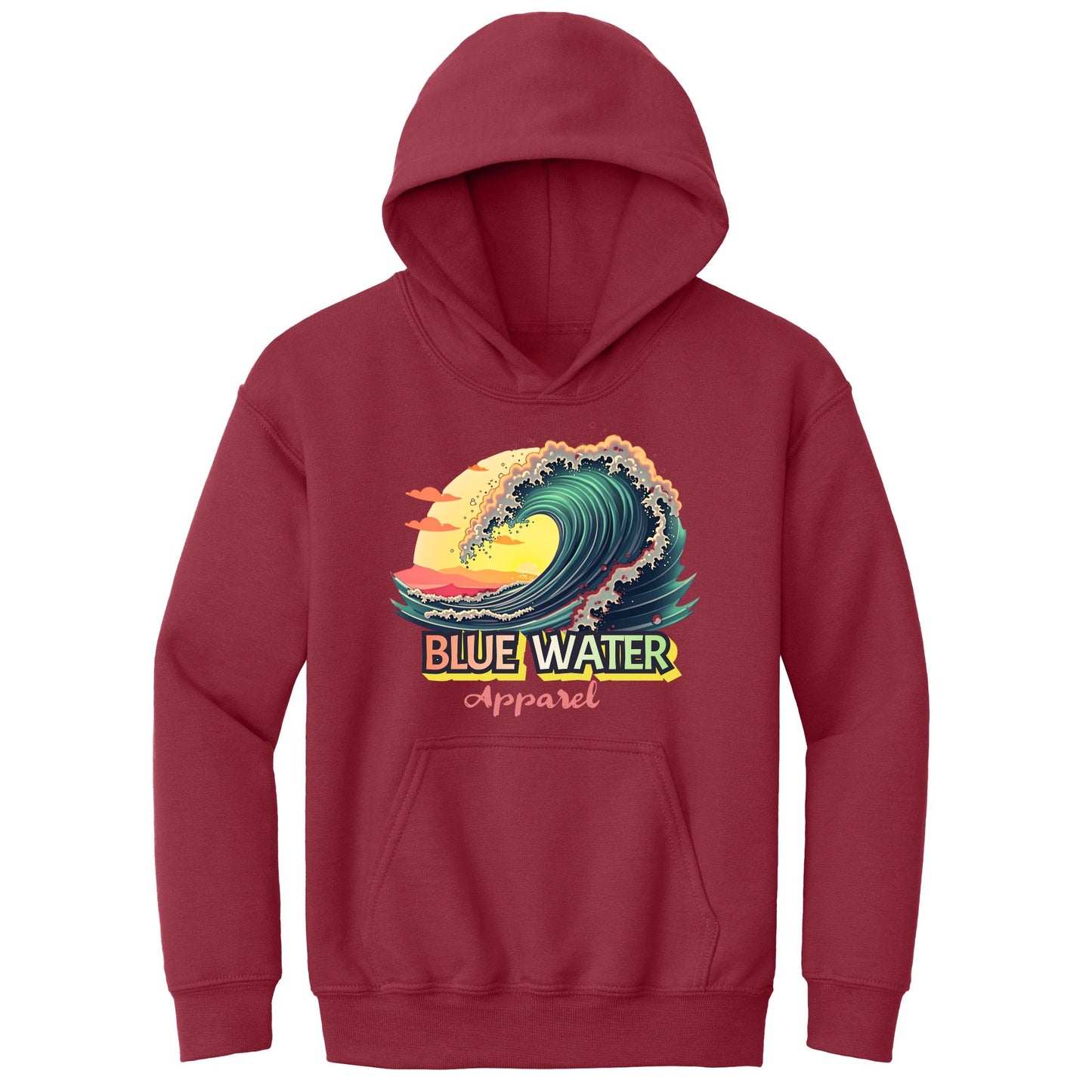 flat lay cardinal red vintage surf kids hoodie by blue water apparel