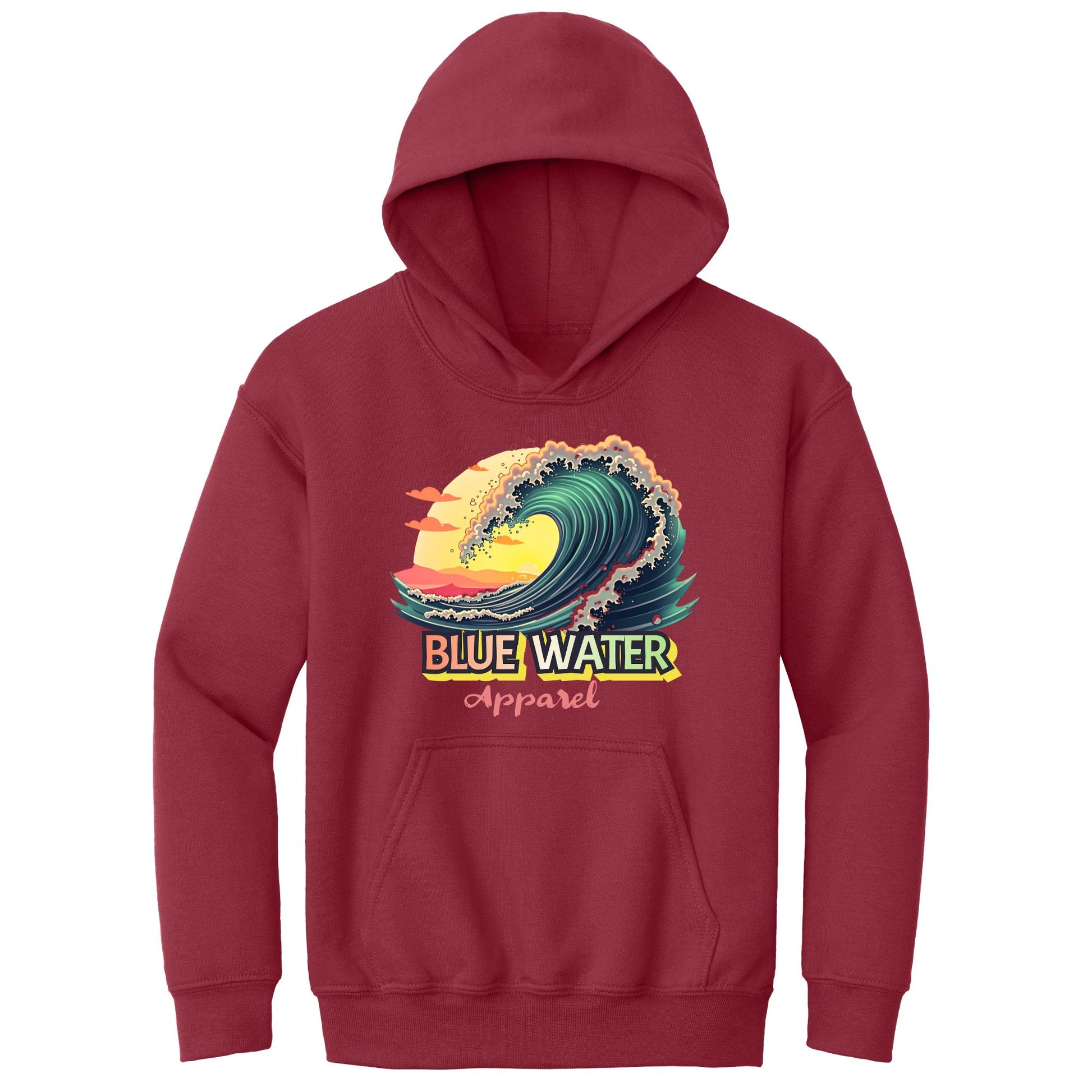 flat lay cardinal red vintage surf kids hoodie by blue water apparel