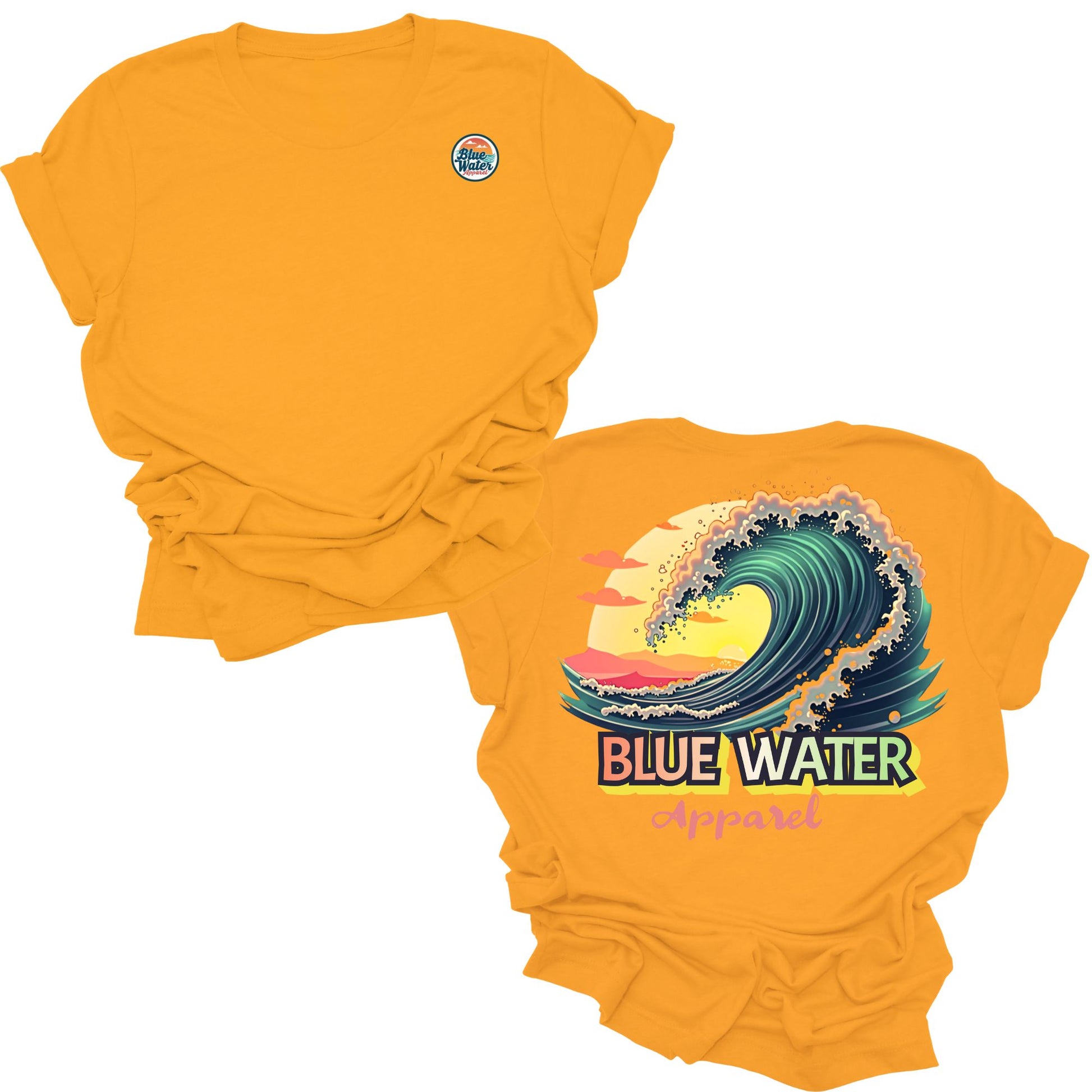 flat lay gold vintage surf tee by blue water apparel