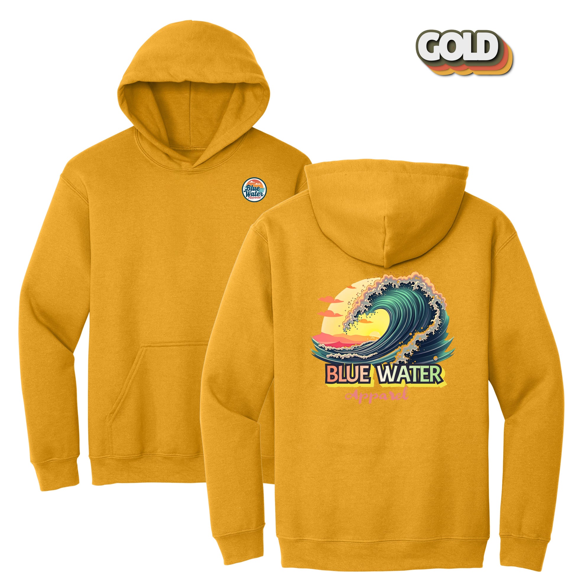 flat lay gold vintage surf hoodie by blue water apparel