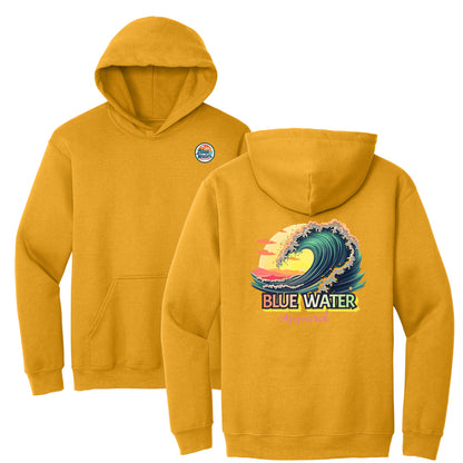 flat lay gold vintage surf hoodie by blue water apparel