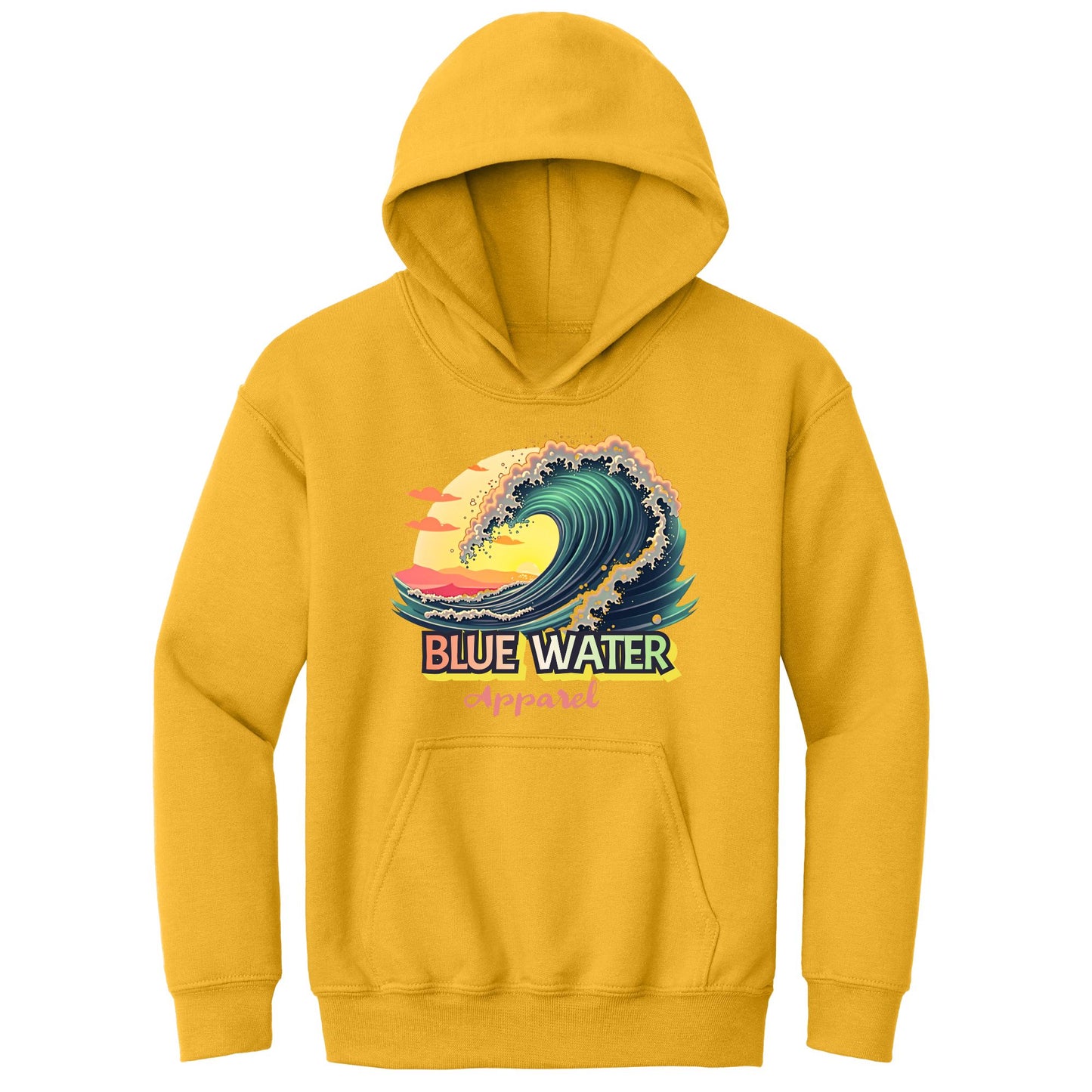 flat lay gold vintage surf kids hoodie by blue water apparel