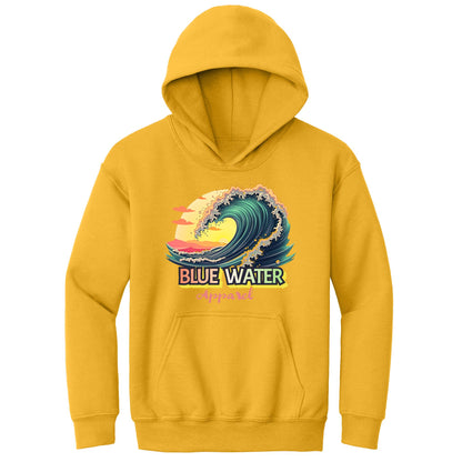 flat lay gold vintage surf kids hoodie by blue water apparel