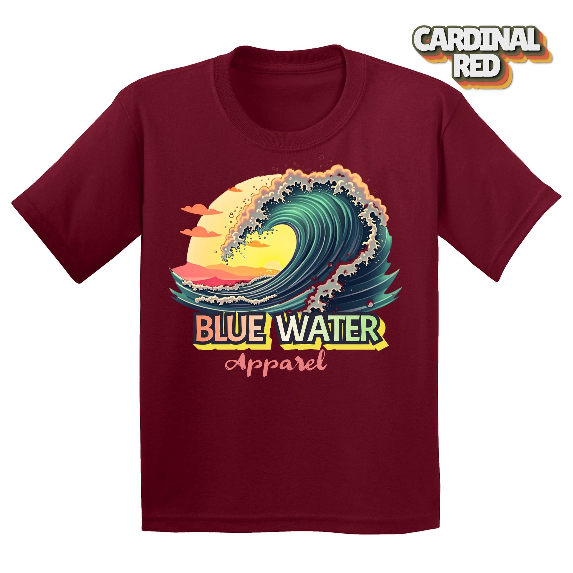 Flat lay of  Kid's Vintage Surf tee in Cardinal Red by Blue Water Apparel