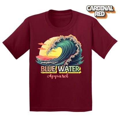 Flat lay of  Kid's Vintage Surf tee in Cardinal Red by Blue Water Apparel