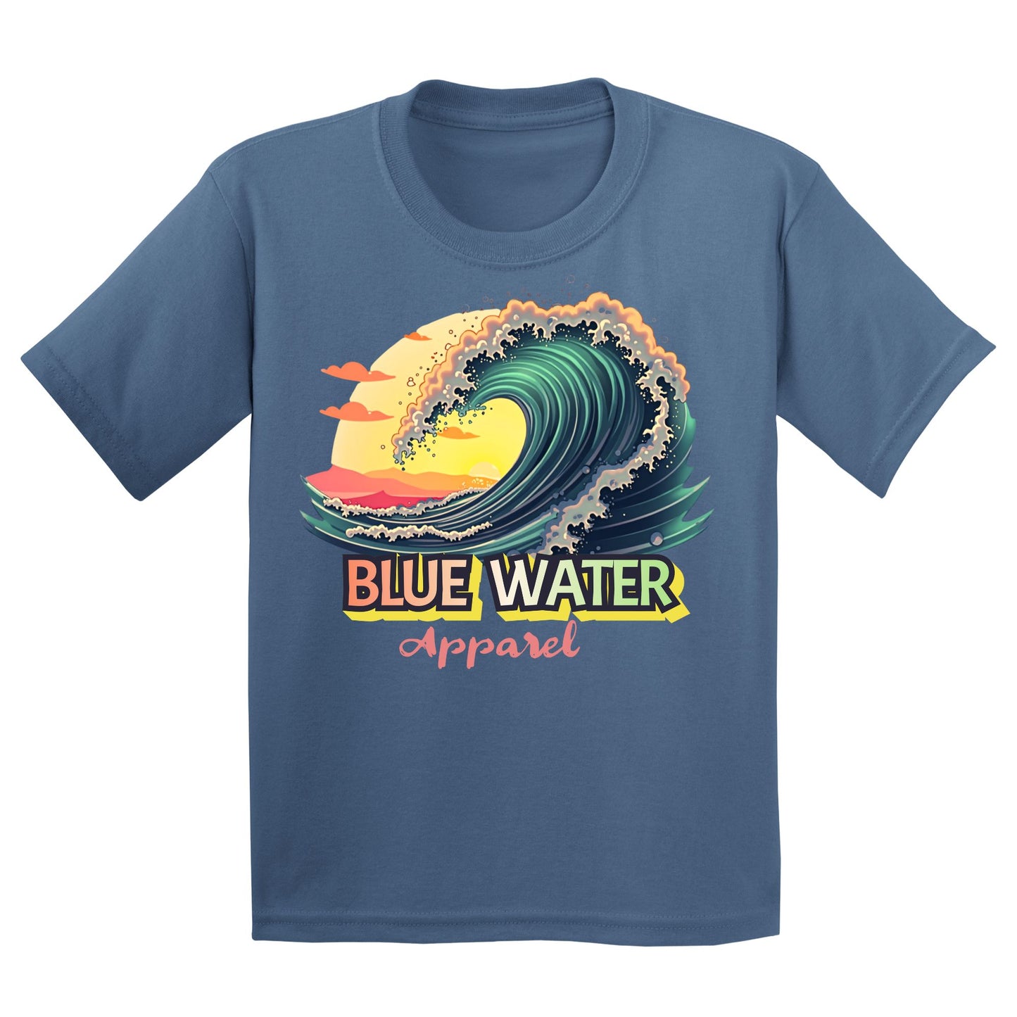 flat lay indigo blue vintage surf kids tee by blue water apparel
