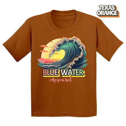 Flat lay of  Kid's Vintage Surf tee in Texas Orange by Blue Water Apparel