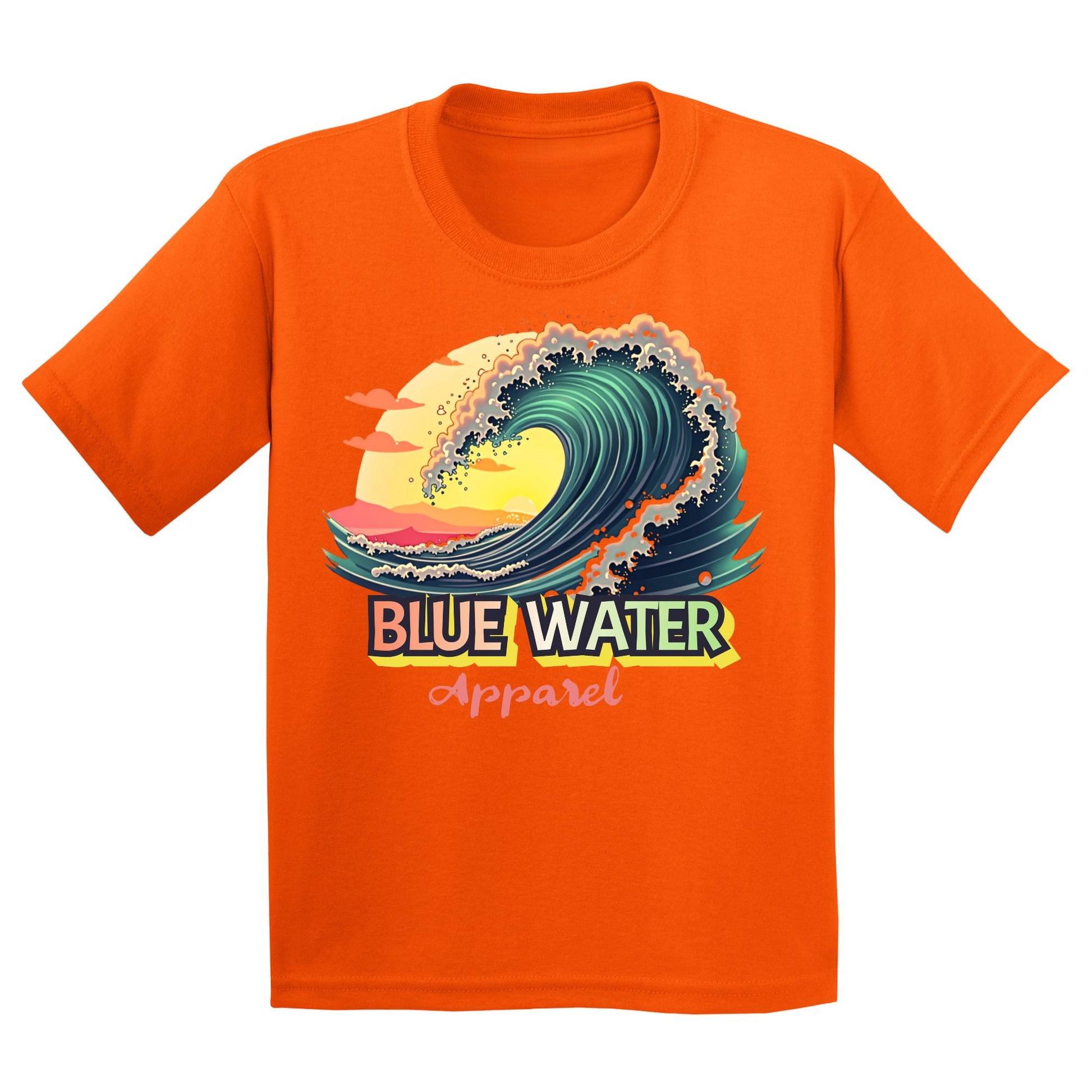 flat lay orange vintage surf kids tee by blue water apparel