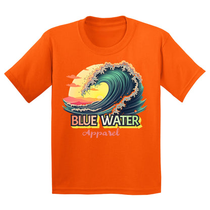 flat lay orange vintage surf kids tee by blue water apparel