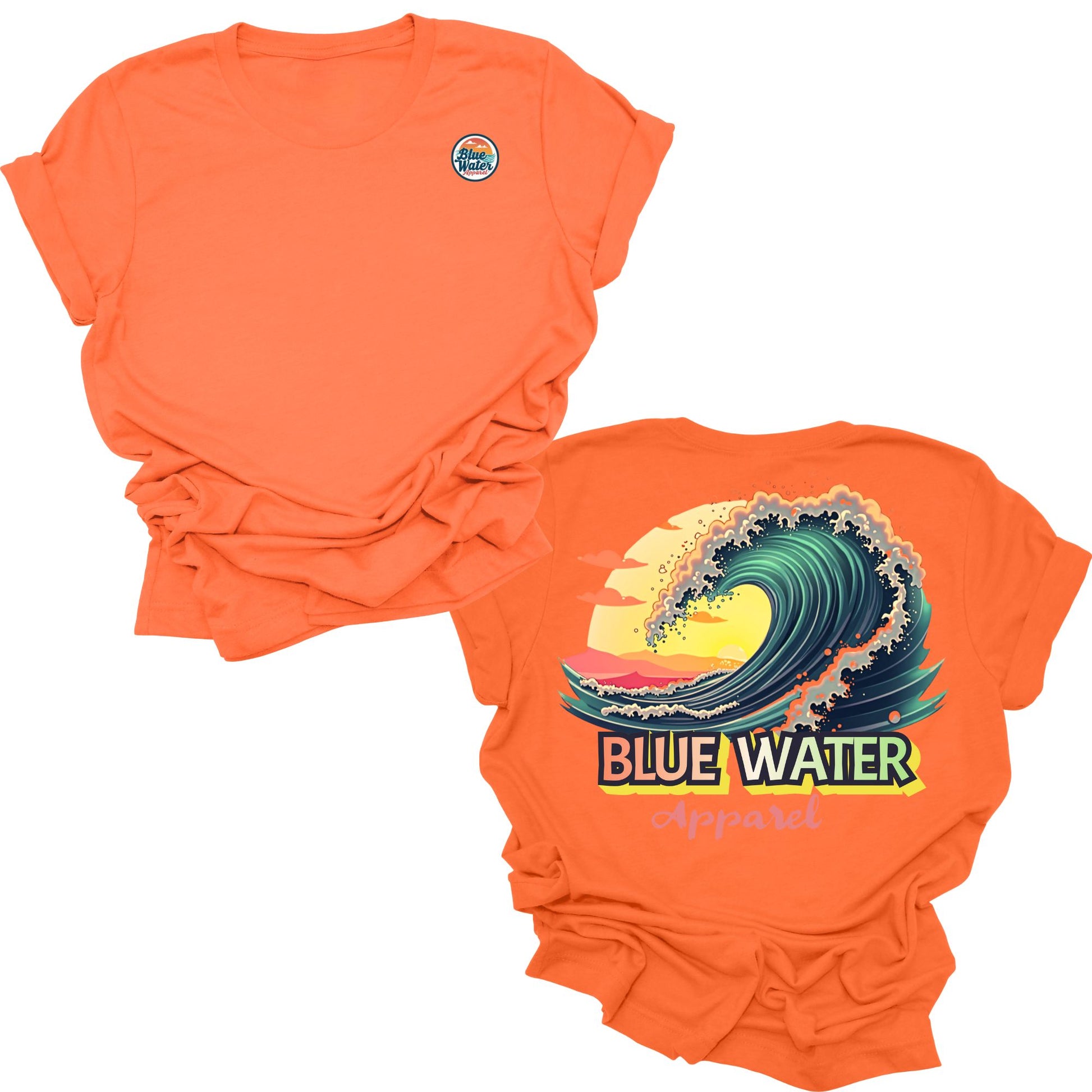 flat lay orange vintage surf tee by blue water apparel