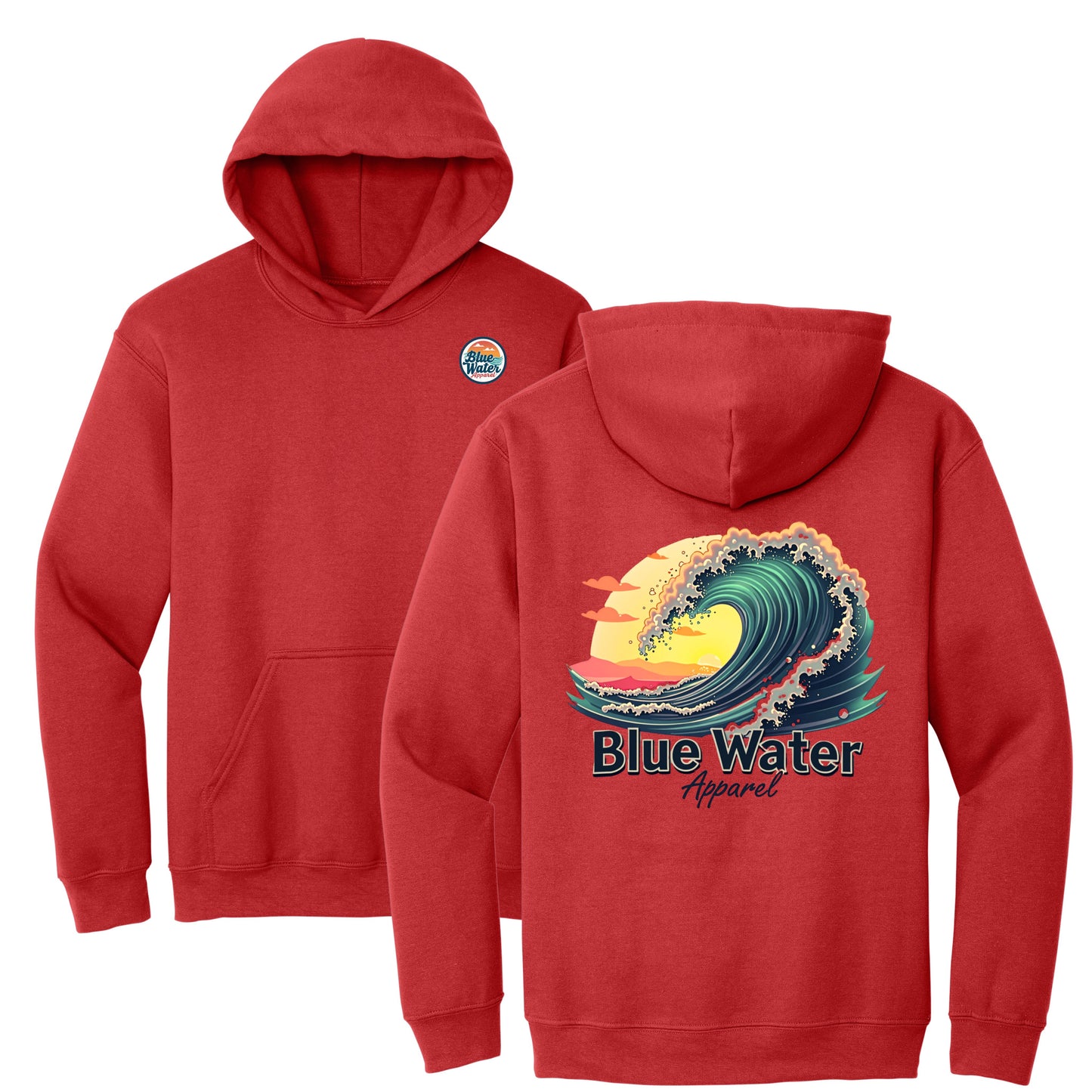 flat lay red vintage surf hoodie by blue water apparel