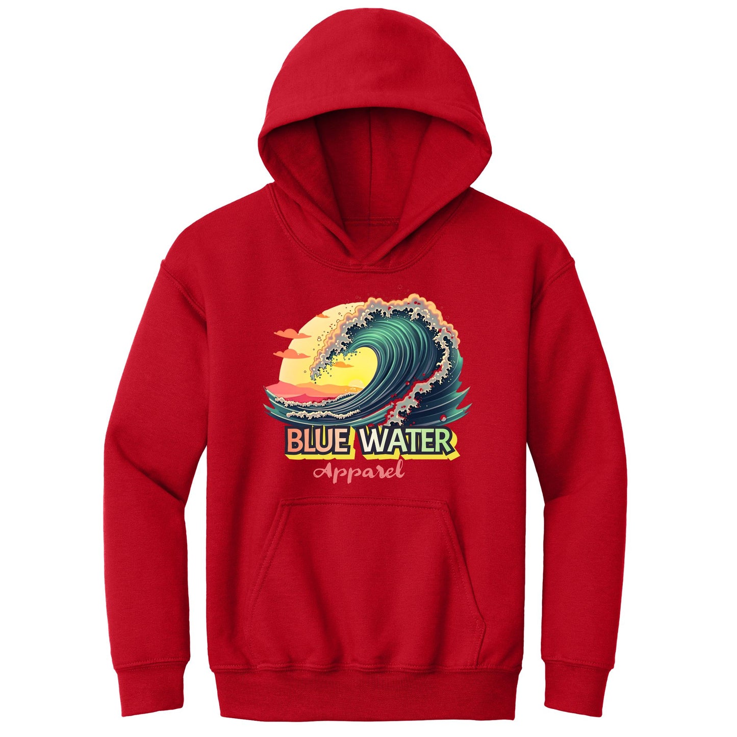 flat lay red vintage surf kids hoodie by blue water apparel