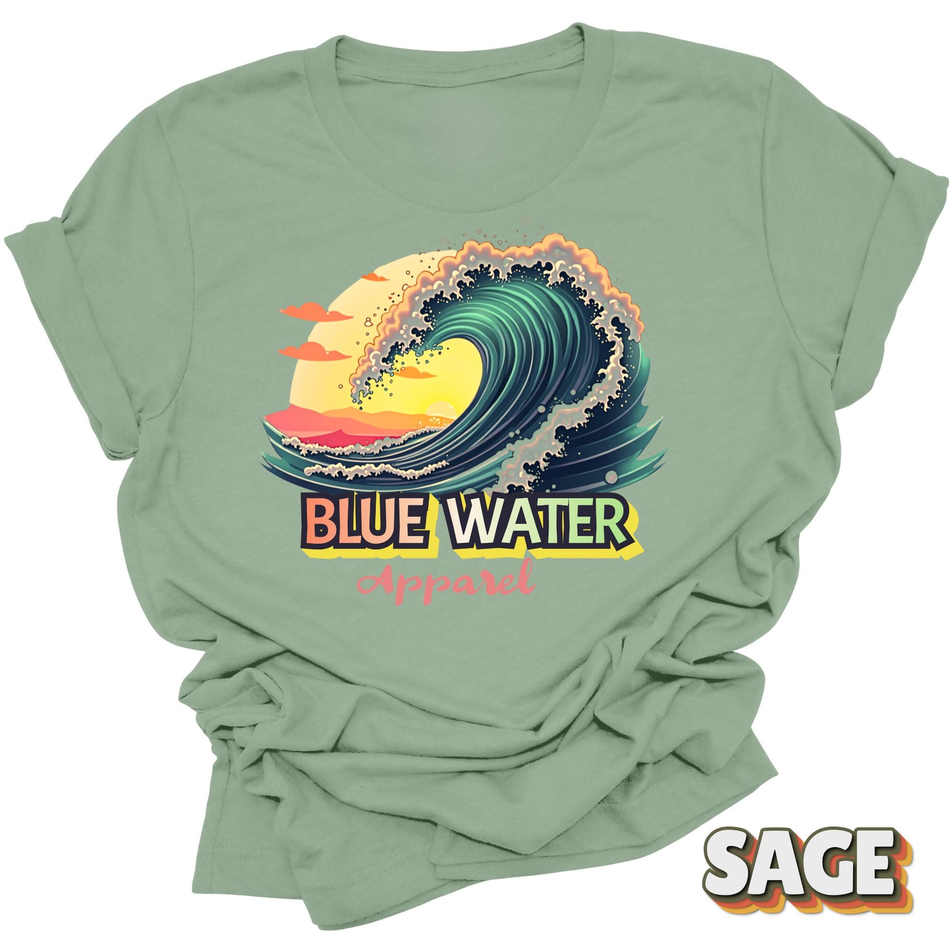front graphic vintage surf tee in sage by blue water apparel
