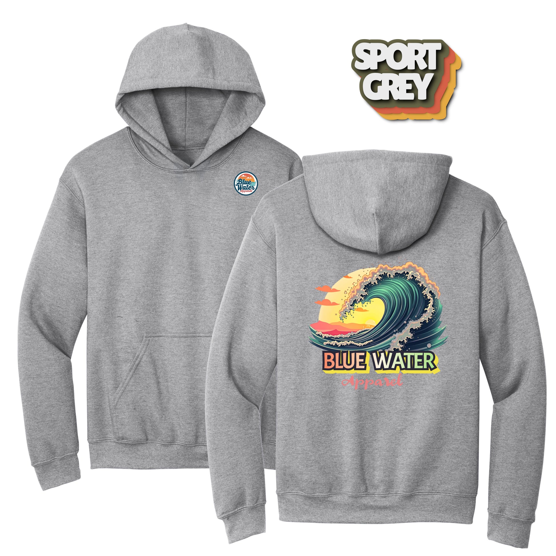 flat lay sport grey vintage surf hoodie by blue water apparel