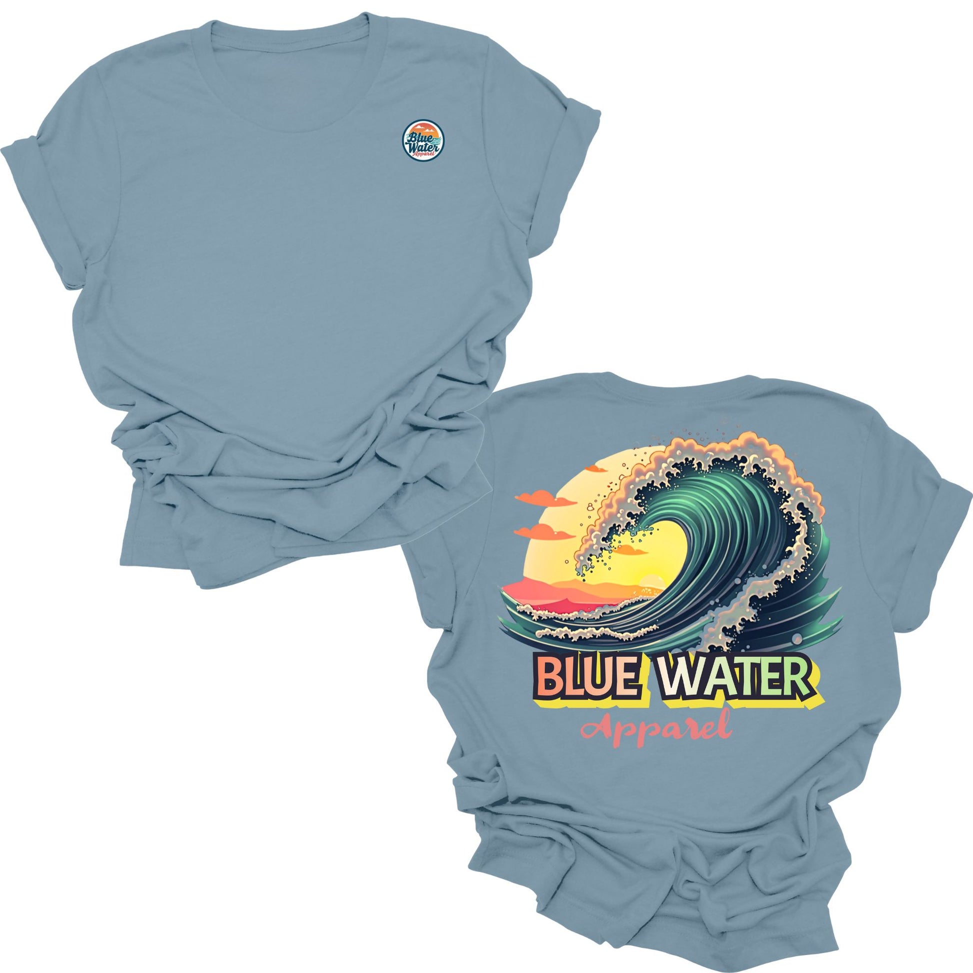 flat lay steel blue vintage surf tee by blue water apparel