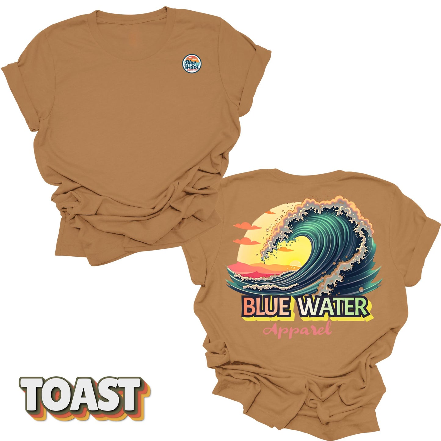 Flat lay Vintage Surf tee back graphic in Toast by Blue Water Apparel