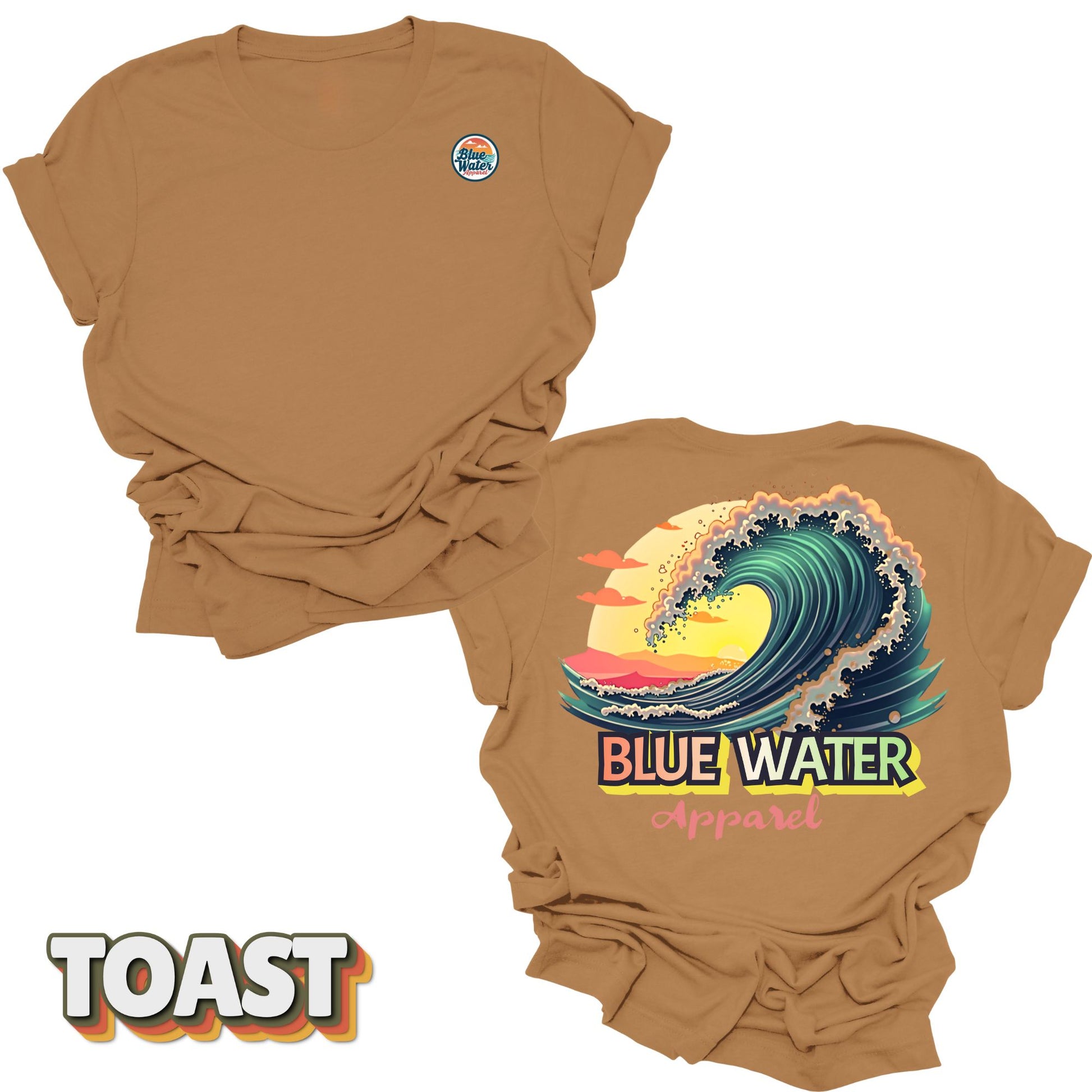 Flat lay Vintage Surf tee back graphic in Toast by Blue Water Apparel