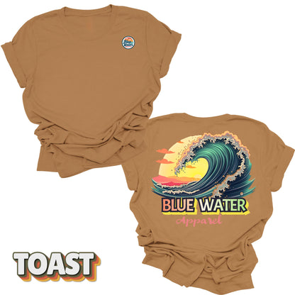 Flat lay Vintage Surf tee back graphic in Toast by Blue Water Apparel