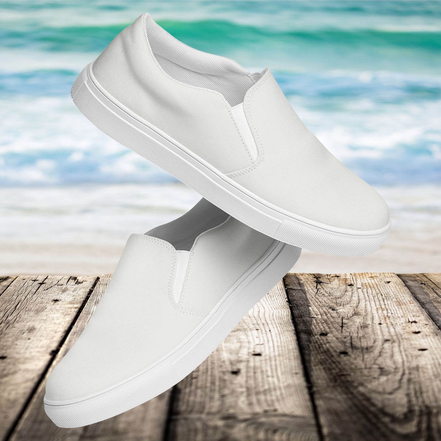 White Men’s Slip-On Canvas Shoes to Match Our Retro Collection T-Shirts!