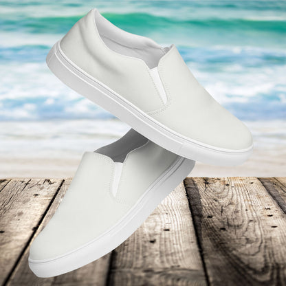White Men’s Slip-On Canvas Shoes to Match Our Retro Collection T-Shirts!