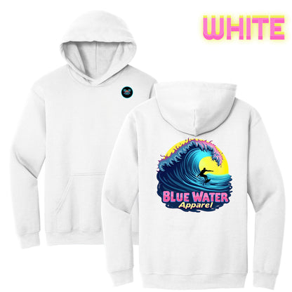 flat lay white neon surfer hoodie by blue water apparel
