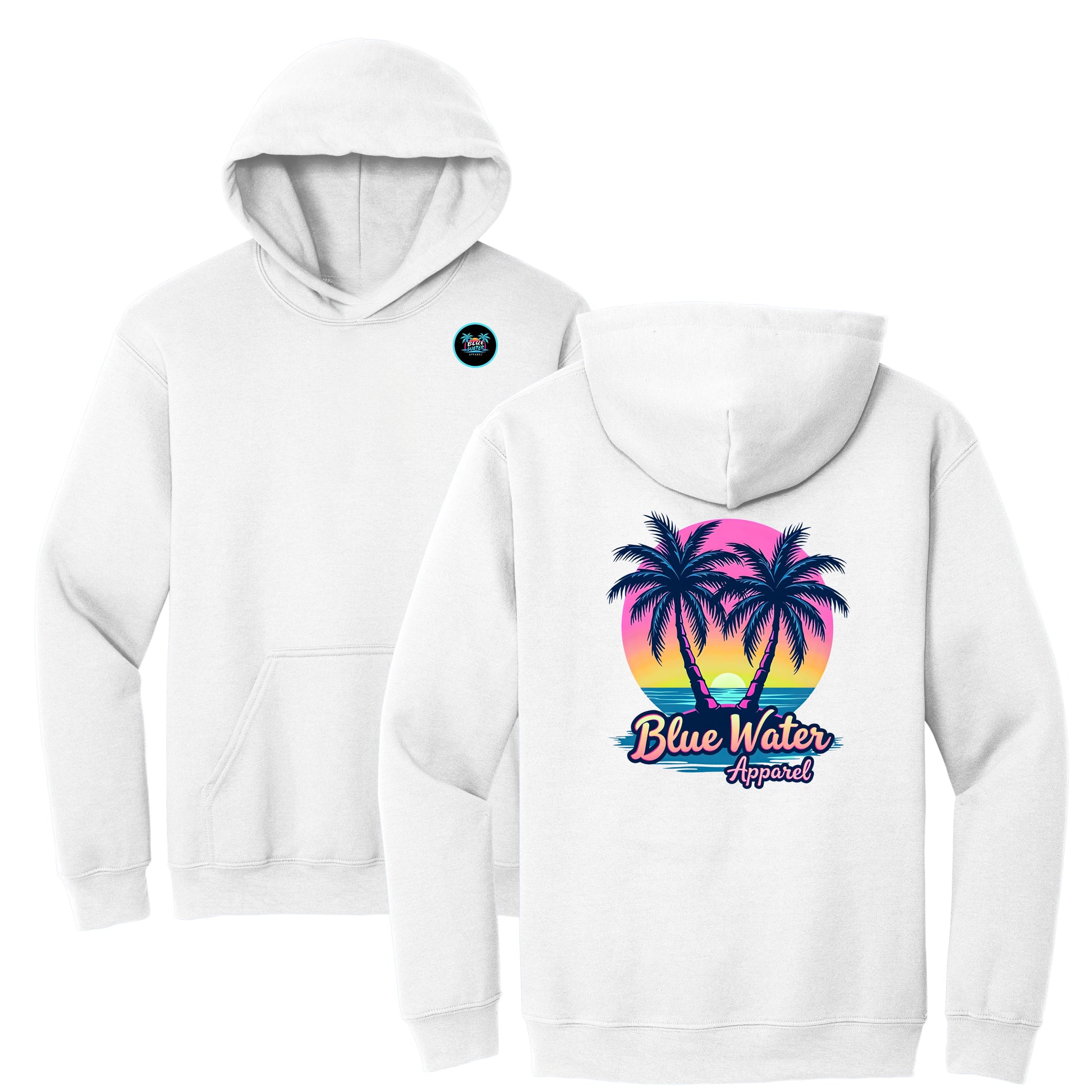 flat lay white neon tropics hoodie by blue water apparel