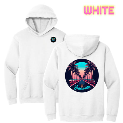 Retro Graphic Hoodie - Palm Tree Road by Blue Water Apparel