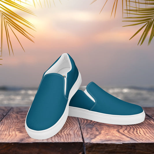 Deep Teal Women’s Slip-On Canvas Shoes to Match Our Hibiscus Wave Collection T-Shirts!
