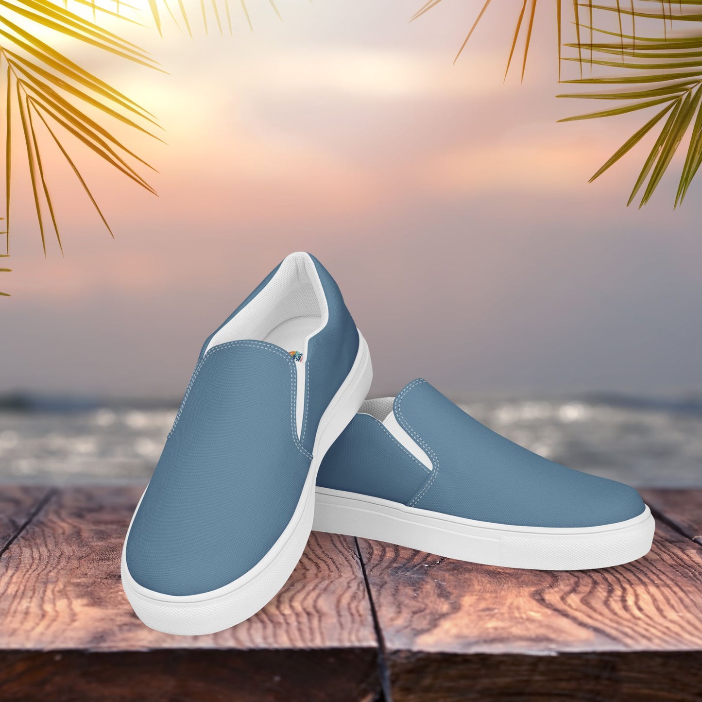 Steel Blue Women’s Slip-On Canvas Shoes to Match Our Vintage & Hibiscus Wave Collections T-shirts!