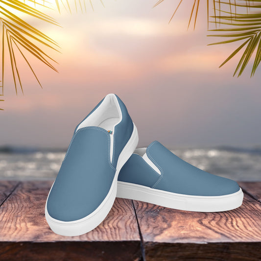 Steel Blue Women’s Slip-On Canvas Shoes to Match Our Vintage & Hibiscus Wave Collections T-shirts!