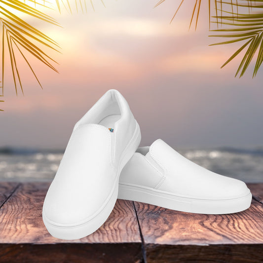 White Women’s Slip-On Canvas Shoes to Match Our Retro Collection T-Shirts and Hooded Sweatshirts!