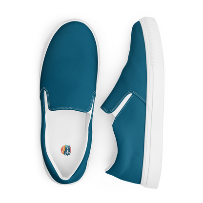 Deep Teal Men’s Slip-On Canvas Shoes to Match Our Hibiscus Wave Collection T-Shirts!