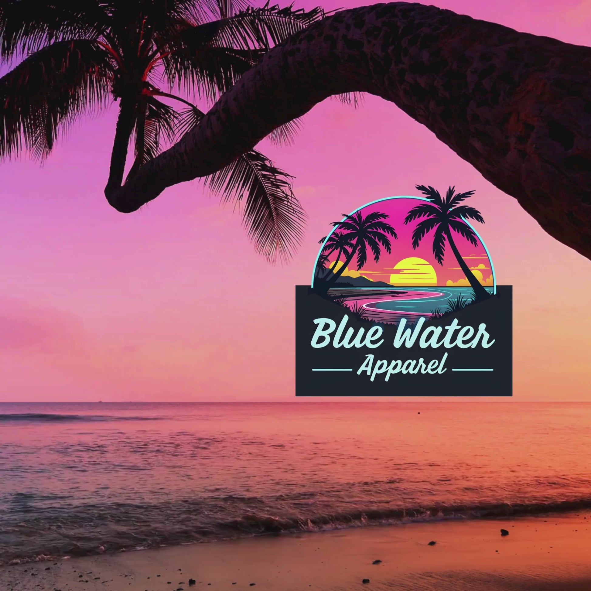 music video wave lapping on shore with a pink sunset featuring the neon sunset graphic by blue water apparel