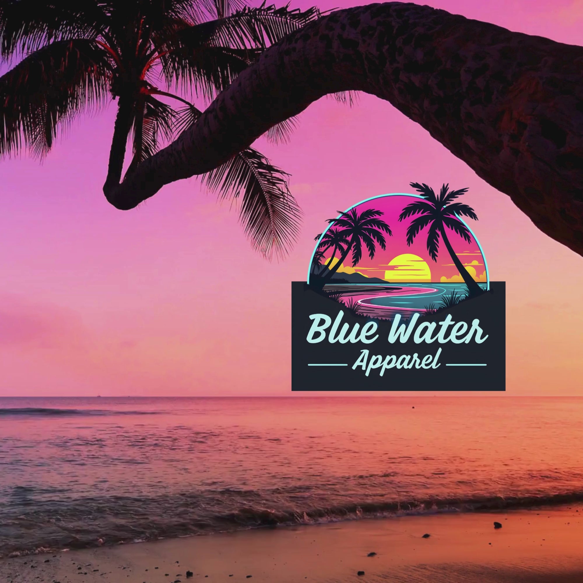 music video wave lapping on shore with a pink sunset featuring the neon sunset graphic by blue water apparel