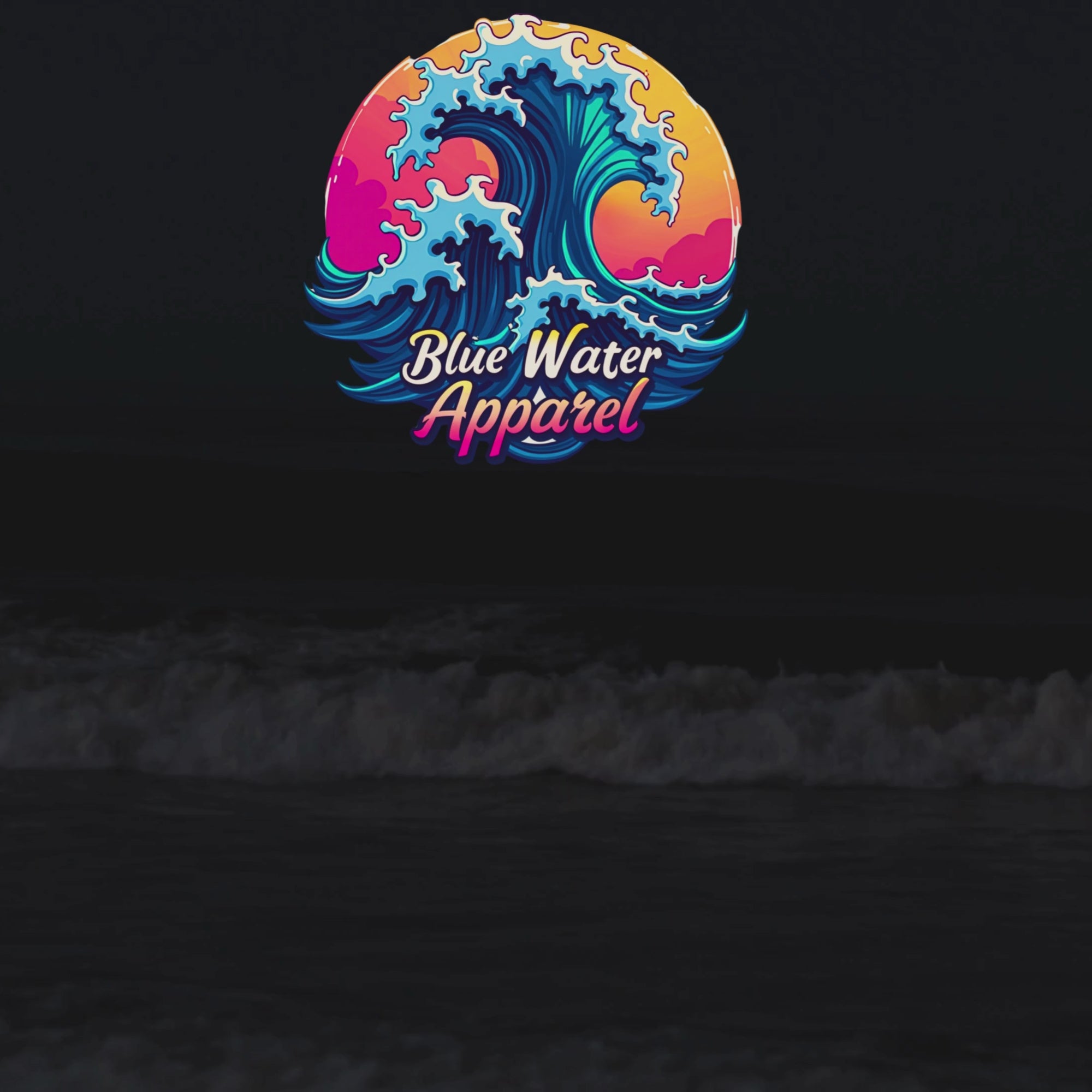 music video of bioluminescent waves with retro wave graphic by blue water apparel