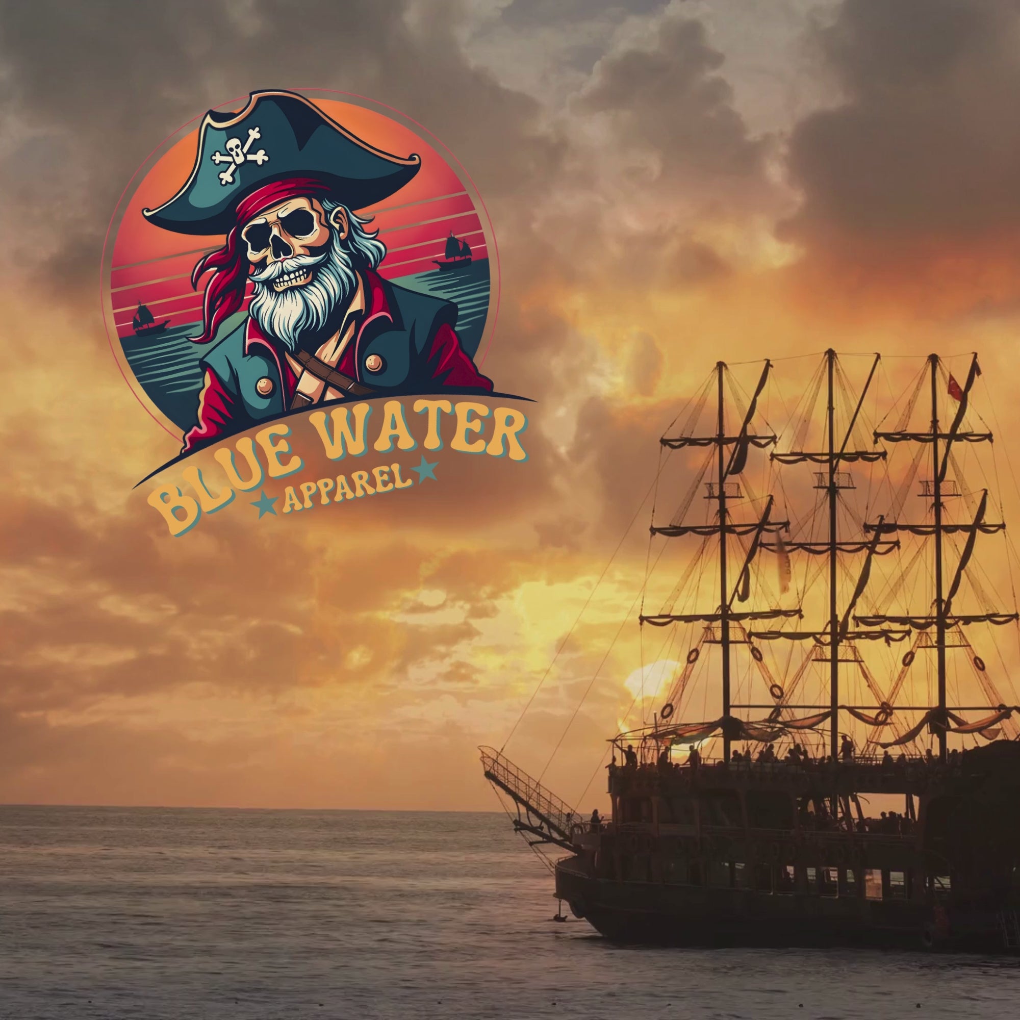 Video with music of pirate ship and vintage pirate graphic