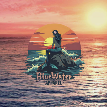 music video of ocean with mermaid sunset graphic by blue water apparel