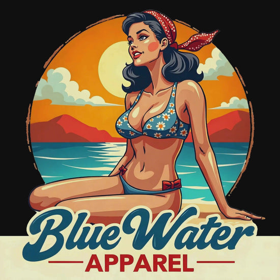 Vintage Pin-Up animated graphic retro beach art by Blue Water Apparel
